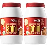 Roots Circle Organic Whole Sesame Tahini | 100% Pure Raw Sesame Seed Paste Butter for Hummus, Salad Dressing, Dips, Sauces & Baking | Kosher-Safe, Gluten-Free, Keto-Friendly, Vegan Snack | 2 16oz Jars