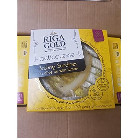 Riga Gold Brisling Sardines in Oil with Lemon 4.23 ounces (120g) Pack of 12 Hand-Wrapped to Ensure Maximum Freshness and Flavor Cover