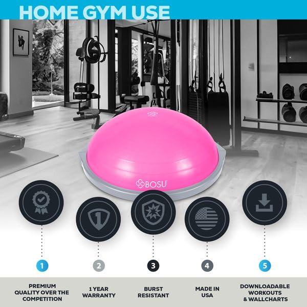 Image of Bosu Balance Ball Exercise Trainer, Home Gym Equipment w /Guided Workouts & Pump, 26 inch Inflatable Fitness Platform for Strength Training, Standing, Balancing, and Core Workout