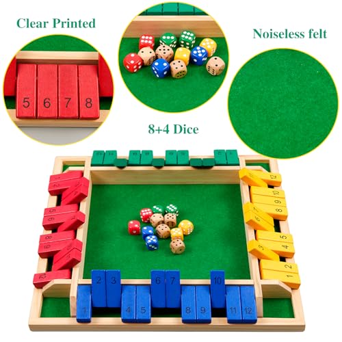 Juego Shut The Box con tablero y 12 dados de madera miniatura 3