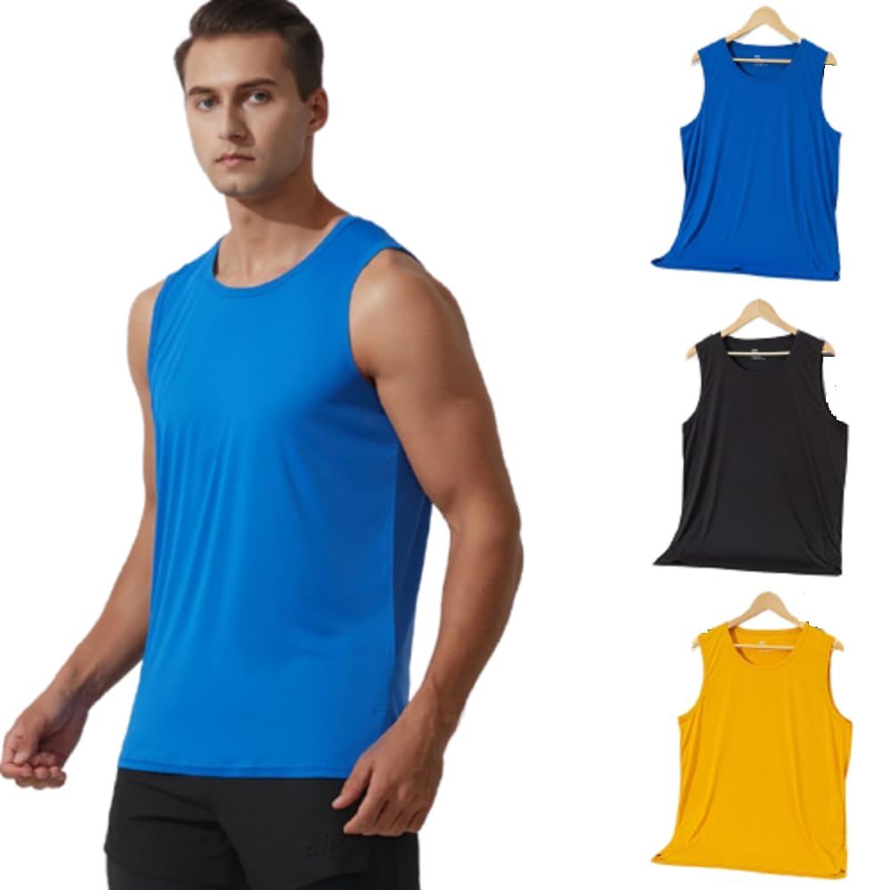 vf VFIT 3 Piezas Camiseta Tirantes sin Mangas Secado Rápido Respirable para Hombre Deportivo Running Gimnasio Fitness Top Pack 3(Negro+Azul+Amarilla)