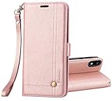 Ferilinso Case for Samsung Galaxy A10E,Elegant Retro Leather with ID Credit Card Slot Holder Flip Cover Stand Magnetic Closure Case for Case Samsung Galaxy A10E-Rose Gold