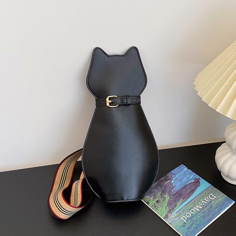 Ximimark 1 pcs Cute Cat Shaped Crossbody Bag, Creative Wide Strap Chest Bag, Cartoon Novelty Purse For Sports Travel4