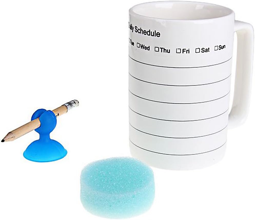 Ceramic "Weekly Plan" Schedule Mug w/ Sponge / Suction cup