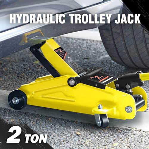 Image of PM PERFORMOTOR Low Profile Hydraulic Trolley Service /Floor Jack, 2 Ton (4000 lbs) Capacity, Lifting Range 5.1 inch-13 inch, Yellow,PM-TOL-FJ20-YL