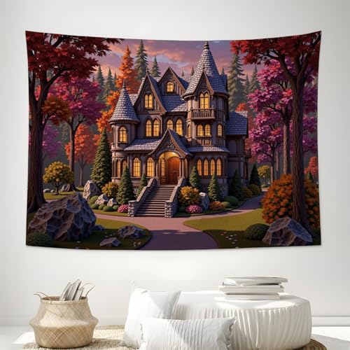 ZISTRCBAO Tapices De Pared Tapisserie 100x75cm, Tapiz Victoria Forest Manor, Tapiz Estilo Romántico Fantástico Microfibra Decoración De Pared Para Comedor Corredor Balcón Salón Apartamento