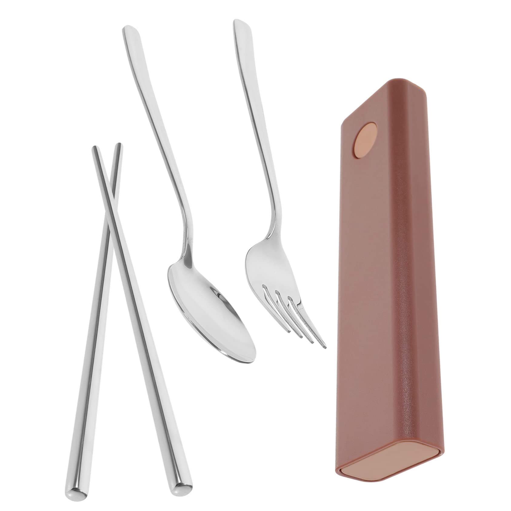 Support de baguettes 5 ensembles fourchette cuillère baguettes cuillère en acier inoxydable couverts de voyage ustensiles de service ensemble d'ustensiles réutilisables en acier inoxydable avec étui