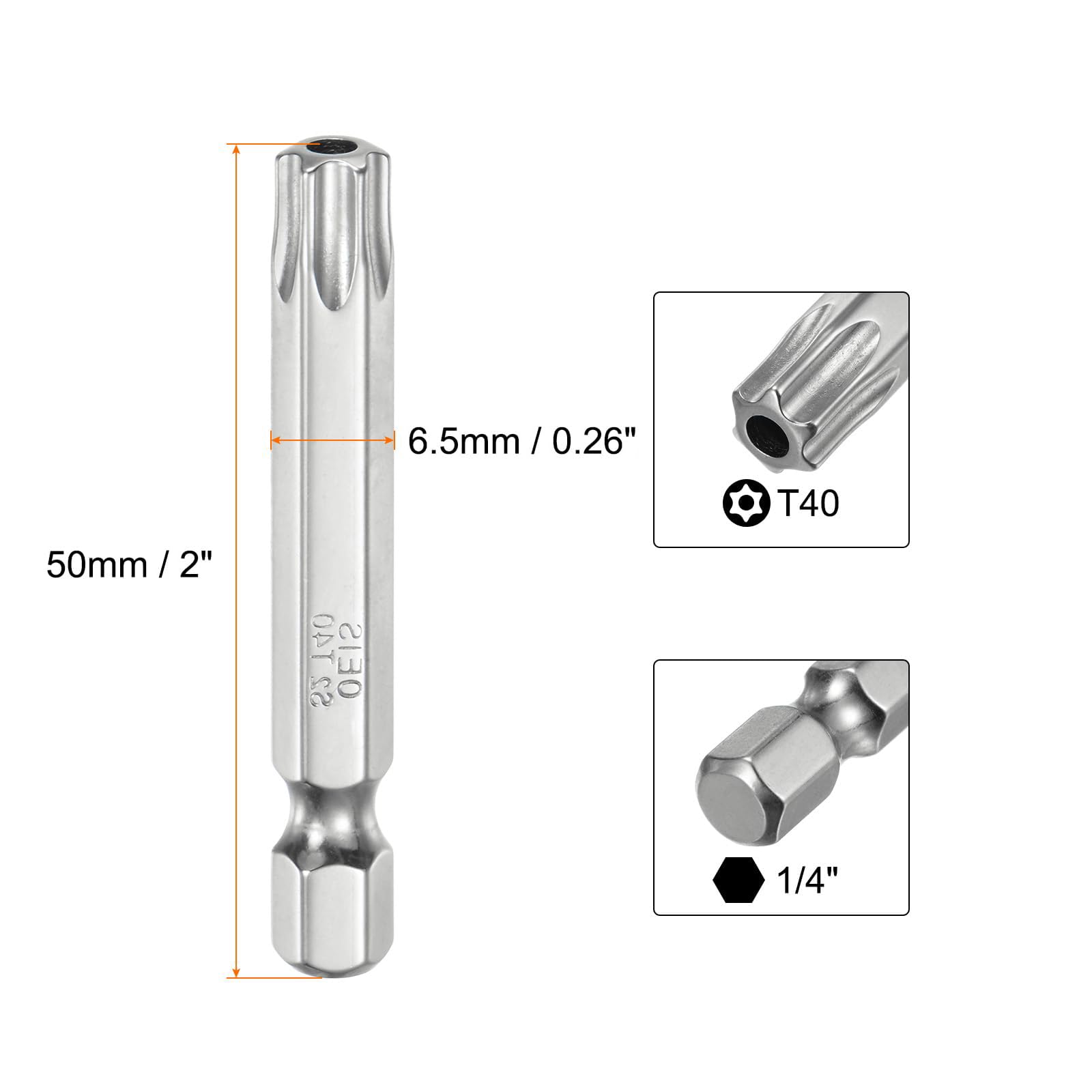 TA-VIGOR 2Pcs T40 Torx Head Screwdriver Bits 1/4 Inch Hex Shank - Image 2