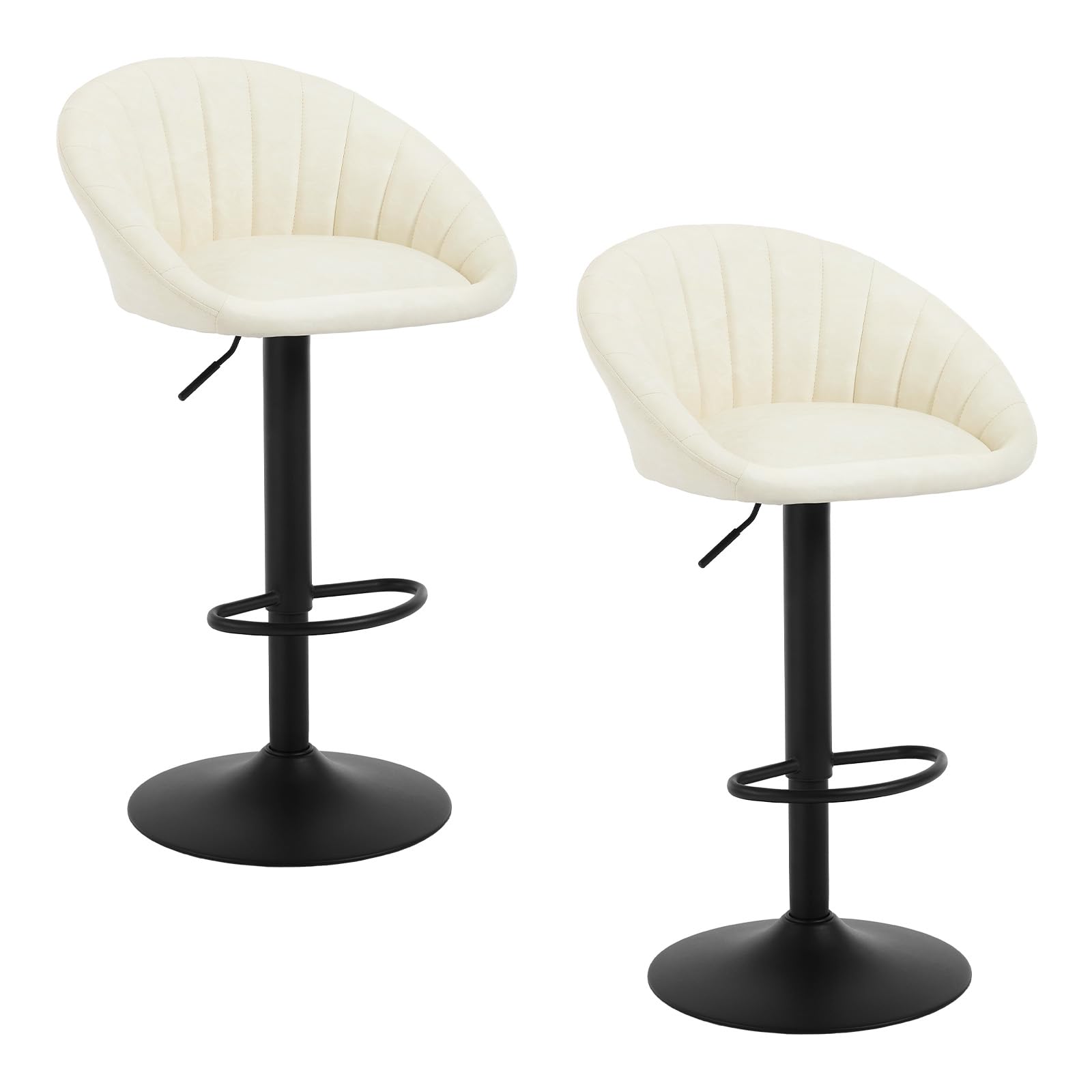 WOLTU 2X Taburetes Bar Giratorios con Respaldo Piel Sintética, Beige