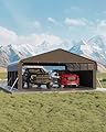 Garvee 20'X20'X10' Metal Carport for 2 Cars, Enclosed Car Ports with Heavy Duty Steel Frame and 220 g Tarp, All-Weather Carport for Full-Size Pickup Trucks, Bass Boats, and Tractors