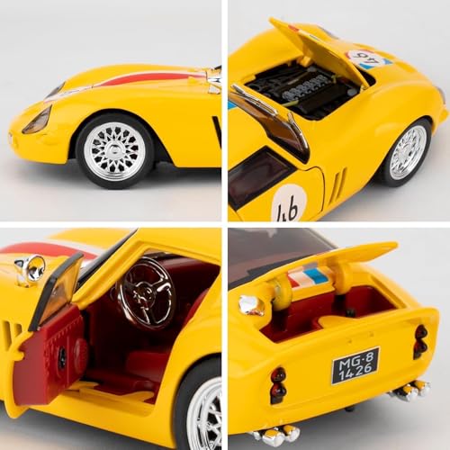 Image of 1 /32 Ferrari Race and Ferrari 250 GTO Model Luxury Car Toy Metal Pull Back Diecast Car with Openable Door and Sound Light, Gifts Toys for Kids【 Yellow 】