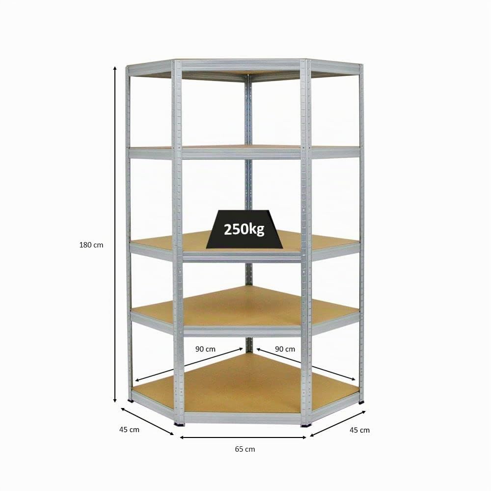 PROREGAL Eckregal Slim Elephant Verzinkt HxBxT 180x90x45 cm Fachlast 250kg Schwerlastregal, Kellerregal, Steckregal, Garagenregal