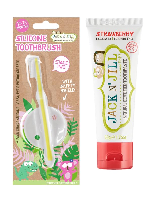 Jack N Jill Diş Fırçalama Seti (Silikon Diş Fırçası + Çilek Aromalı Macun 50G)