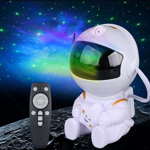 A chunky astronaut figure that doubles as a galaxy projector — 8 nebula modes and 270° rotation turn any bedroom ceiling into deep space.