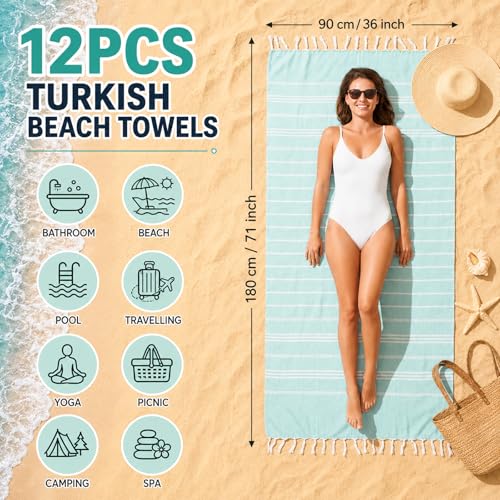 HunnmingRe 12 Pack Toallas de Playa Turcas Grandes 71"x36", Color Verde Menta miniatura 3