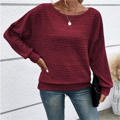 Women Soft Solid Batwing Sleeve Long Sleeve Top,Casual Round Neck Pullovers,Loose Knitted Tunic Jumper Sweaters4