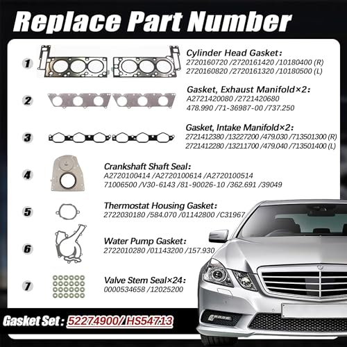 Image of AUCERAMIC M272 Cylinder Head Gasket Set Fit for 2005-2014 Mercedes-Benz W203 W204 W211 W212 E230 E280 E300 C230 C280 C300 CLC230 CLK280 CLS280 CLS300 GLK280 SLK300 3.0L 2.5L