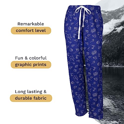 Wide Leg Men's Lounge Pants, Comfy Men's PJ Pants, Lightweight Jersey Fabric Pajama Pants with Fun Graphic Prints, Elastic Waistband, and Side Pockets (Tool Print, Blue, Large)3