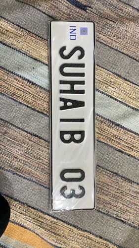 Image of INNOVQARAJ Car Customized Number Plate | IND Road Legal Font | Compatible with Old Registration Vehicles | Non‑HSRP | No Barcode, No Serial Code, No VIN | Front & Back Plate Set | White Model (White)