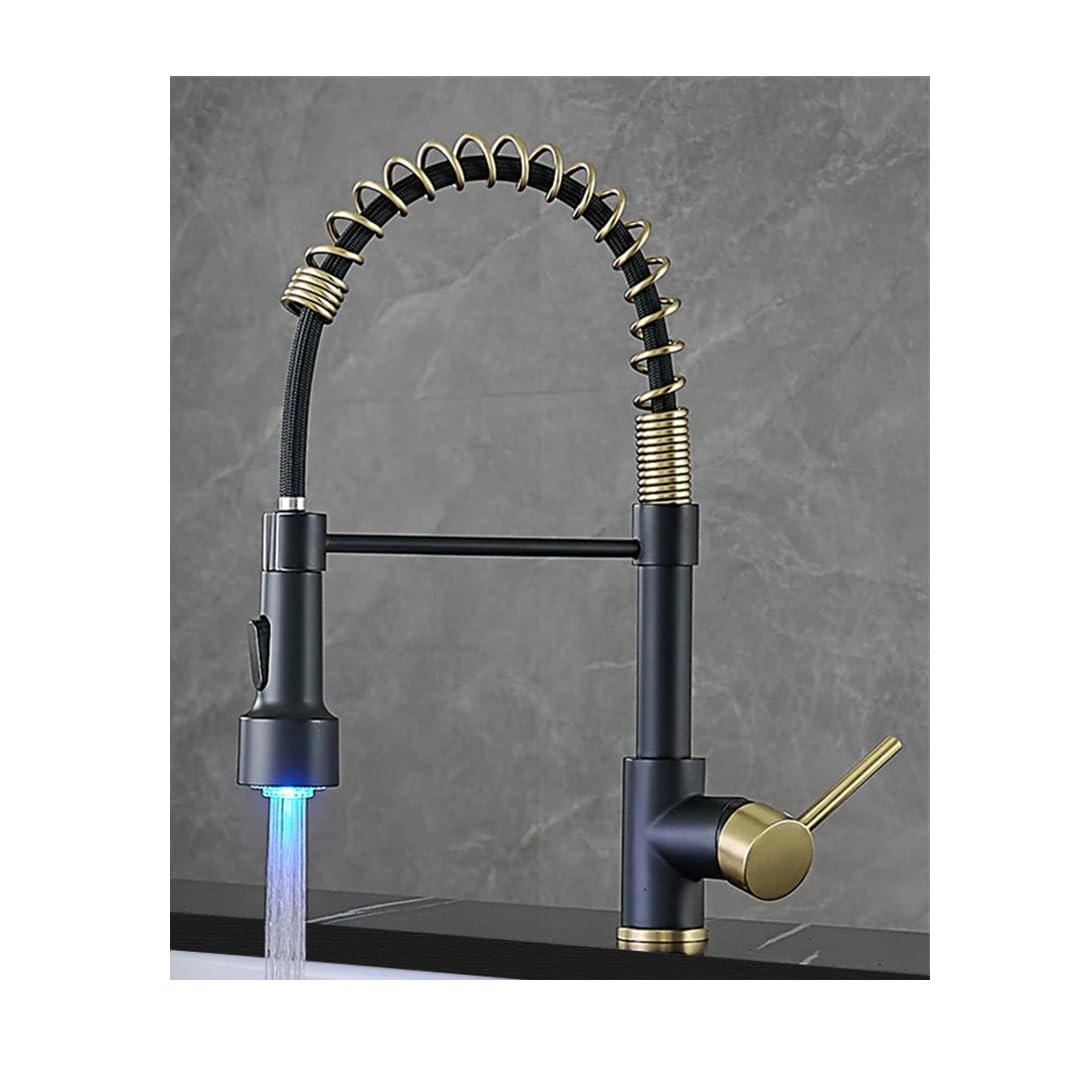 ZQFHSX Kiten Faucets Brush Brass for Sink Single Lever Pull Down Spring Spout Mixers Tap Hot Cold Water Crane LWX