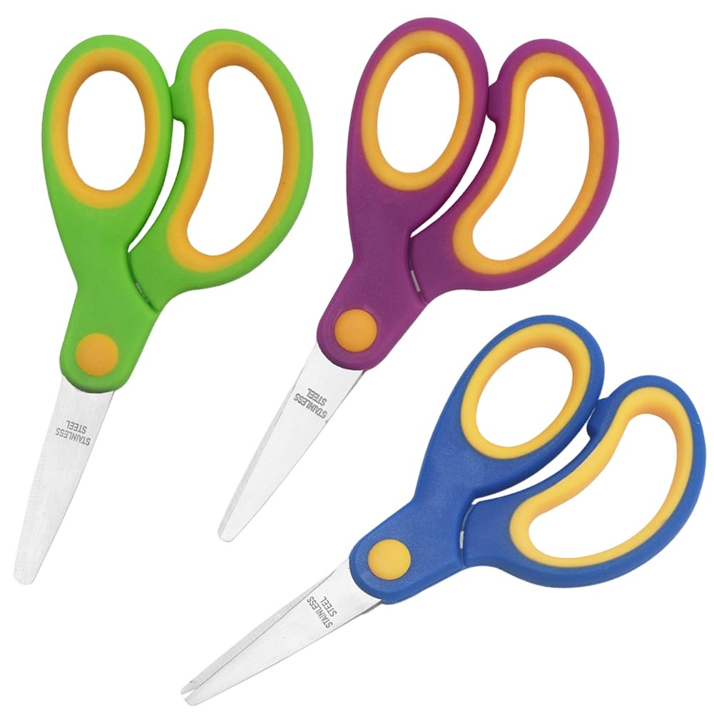 Safety Children Scissors, Multipurpose Scissors with Sharp Blades, Comfort Grip for 3-5 Years Old Children DIY Art Craft for School Home Office Sewing Tailor (3 Pack)