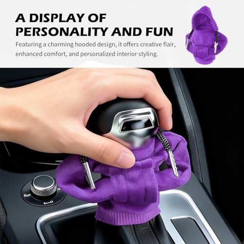 Image of OFBAND Funny Car Gear Shift Cover,Cute Car Gear Shift Hoodie as Christmas Cars Decorations,Universal Soft Shifts Knob Cover Protects from Wear & Dust (Purple)
