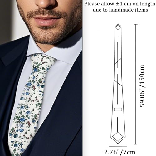 Image of Cotton Floral Ties for Men 2.76 inch Men's Skinny Tie Linen Flower Printed Neck Tie for Wedding Dating Party