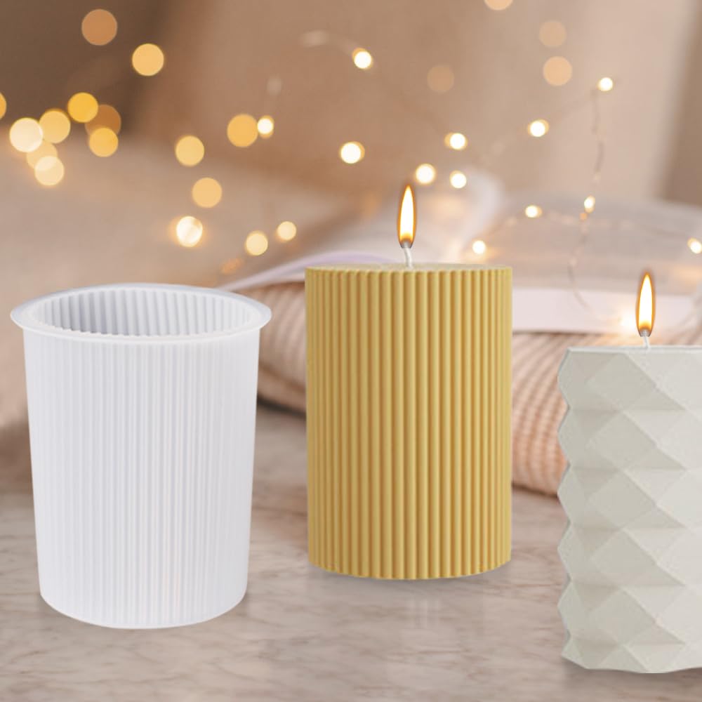 Bekecidi 3 stampi per candele a cilindro, in silicone e resina epossidica, per realizzare candele 3D, sapone, aromaterapia, cera, artigianato fai da te