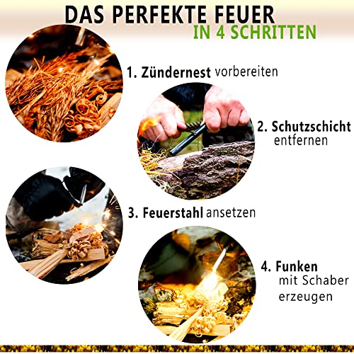 SNICHT & SIMONS Feuerstahl | Magnesium Feuerstein + Paracord Set (Gelb/Blau) + Karabiner | Extrem Starker Funkenflug bei… - Image 7