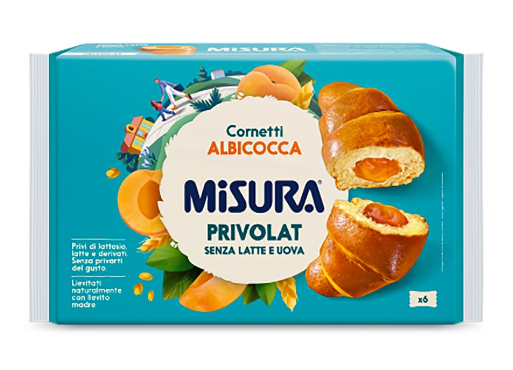 3X Misura Privolat Cornetti Albicocca Senza Latte e Uova (Lactose Free), Croissant Soffici e Farciti, 298g