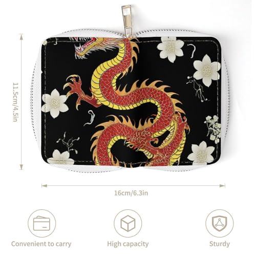 Women's Portable Card Holder Wallet, Pu Leather Credit Card Organizer Bag with 20 Slots Floral Chinese Japanese Dragon Flower Zipper Slim Coin Purse3