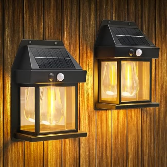 Outdoor Solar Wall Lights - 2 Pack Solar Waterproof Brighter Porch Wall Square Lights with 3 Modes & Motion Sensor Front Fence Lantern Lights for Outside,Backyard,Garage Decorative