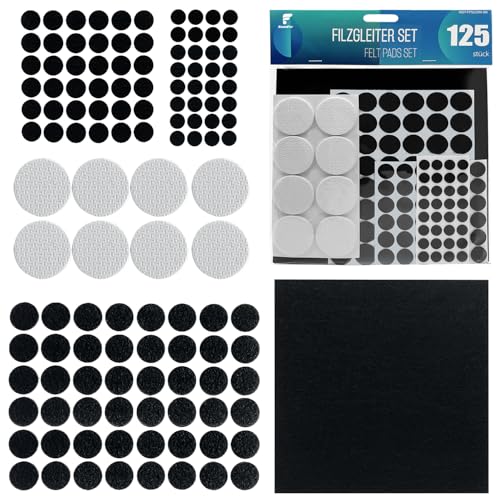 shinfly Filzgleiter Selbstklebend 125 Pcs, 3mm Dicke Filz Selbstklebend + 5mm Dicke Polsterauflage für Schwere Möbel + Großes Filzblatt, Stuhl Filzgleiter für Stelle von Möbel
