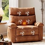 GarveeHome Oversized Recliner Chair, Extra Wide Manual Recliner with Heat and Massage, 400lbs Heavy Duty PU Leather Single Sofa, Large Lazy Chair for Big and Tall Adults, Living Room & Bedroom