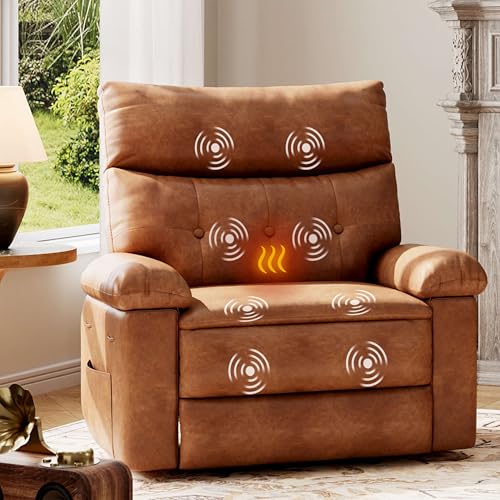 Image of GarveeHome Oversized Recliner Chair, Extra Wide Manual Recliner with Heat and Massage, 400lbs Heavy Duty PU Leather Single Sofa, Large Lazy Chair for Big and Tall Adults, Living Room & Bedroom