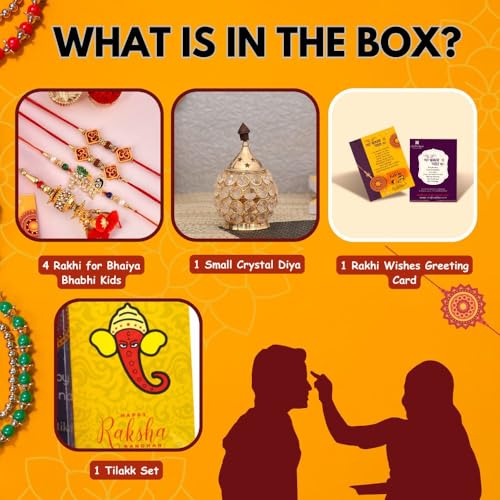 Image of Rakhi for Brother with Gift - Rakhi Gift Combo Set - Rakhi for Bhaiya Bhabhi - Rakshabandhan Gift for Sister- Akhand Crystal Diya Oil Lamp /Krishna Rakhi /Lumba Rakhi /Rudraksh Rakhi /Greeting Card