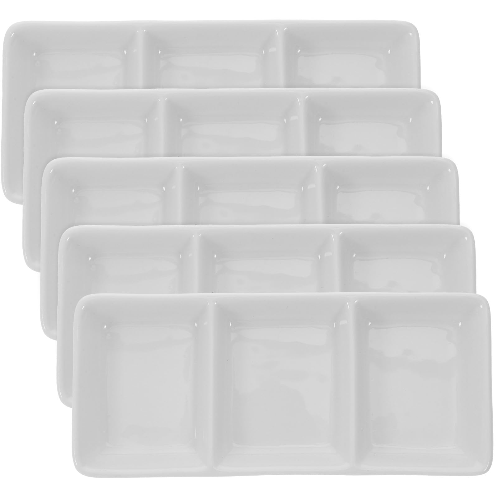 Juego de 5 Platos de Cerámica para Salsas 3 Compartimentos Pequeño y Ligero Adecuado para Salsa de Soja Vinagre y Condimentos Hogar y Restaurante