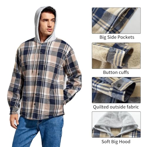 Image of Men's Cotton Plaid Shirt Jacket Fleece Flannel Sherpa Button Down