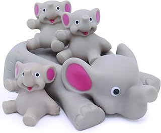 Bath Toys for Toddlers Infants 6 12 18 Months, Floating Bathtub Elephant Toys Squeak Rubber Animal 4 Piece Set, Pool Beach Party Gift for 1 2 3 4 Years Old Kids Boys Girls Water Fun and Shower Time