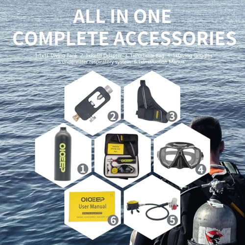 OIOEEP Mini Scuba Diving Tank with Sub-Mask, 1L Portable Tank，15-20 Minutes Underwater Breathing System for Underwater Exploration Perfect Professional Diving Packages(Black) by OIOEEP - Image 4