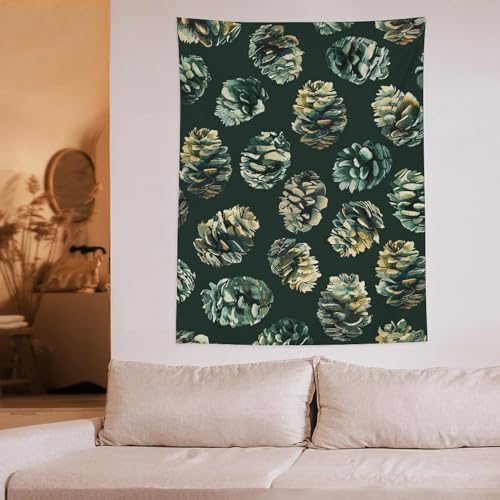 Tapiz de pared para dormitorio BTCOWZRV con diseño verde de piña de pino y manta decorativa 5