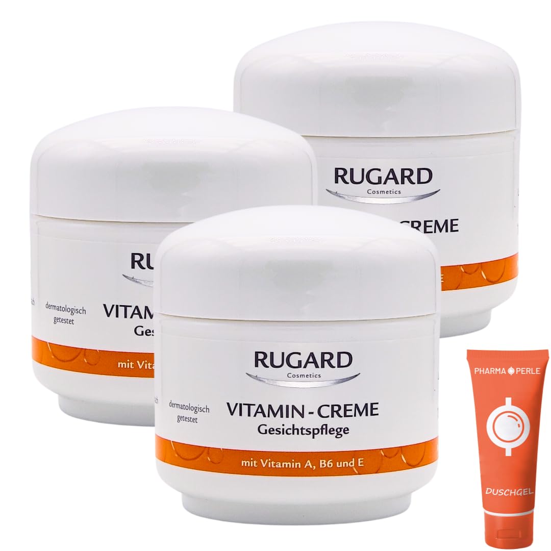 Vitamin Creme Gesichtspflege 3x 100 ml I gegen vorzeitige Faltenbildung I intensiv pflegend und glättend I Collagen, Vitamin A, Vitamin E, Vitamin B6 I Spar-Set plus Pharma-Perle givew-away