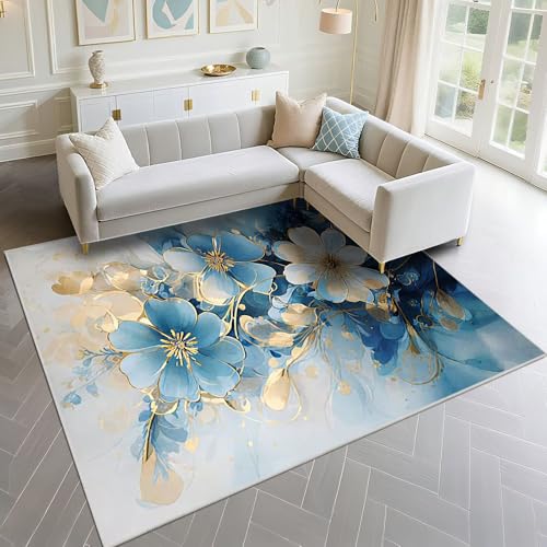 DJHWWD Alfombra Entrada No Te Desvanezcas 80x120cm, Azul Alfombras Pequeñas Patrones Florales Modernos para dormitorios para Adultos en Salas de Estar