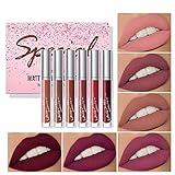 6 Pcs/Set Matte Lipstick Lip Makeup Kit, Velvety Liquid Lipstick Set Non-Stick Cup Waterproof Long Lasting Durable Nude Lip Glosses Beauty Cosmetics Gift Set