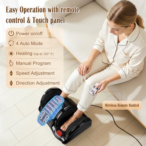 Image of Foot Massager with Heat, Shiatsu Foot Massager for Circulation and Pain Relief and Heat Therapy, Ankle, Calves and Feet Massage with Deep Kneading Rolling, Gifts for Women Men Mother Father, Black