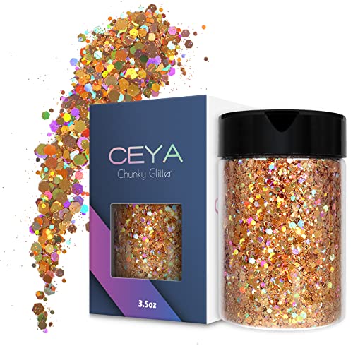 Ceya Holographic Chunky Glitter, 3.5oz/ 100g Rose Gold Craft Glitter