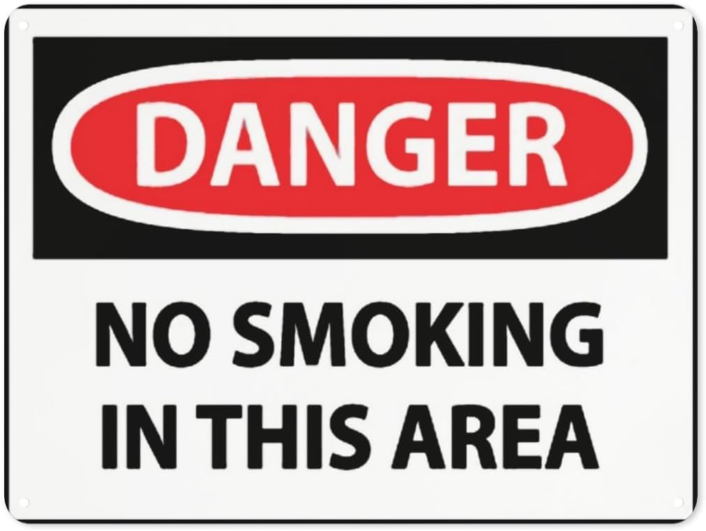 Warning Notice Danger No Smoking in This Area Rust Free Aluminum Tin Sign - Traffic Safety Decor with Pre-Drilled Holes for Workplace, Office - 12x8 Inch​