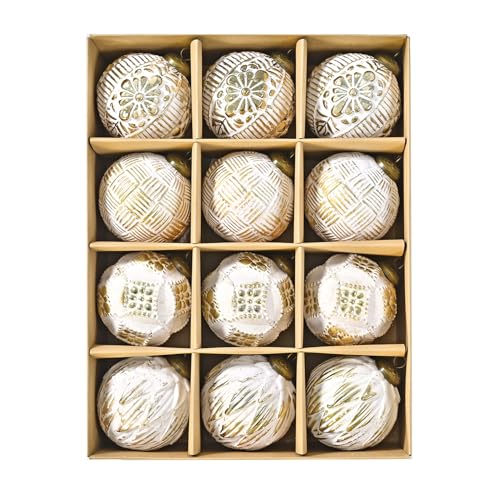 クリスマス ボール オーナメント SVNVIOZ 北欧風 12個セット 8㎝ ゴールド・ホワイト ボール クリスマスツリー 飾り 豪華 多種類 おしゃれ デコレーション