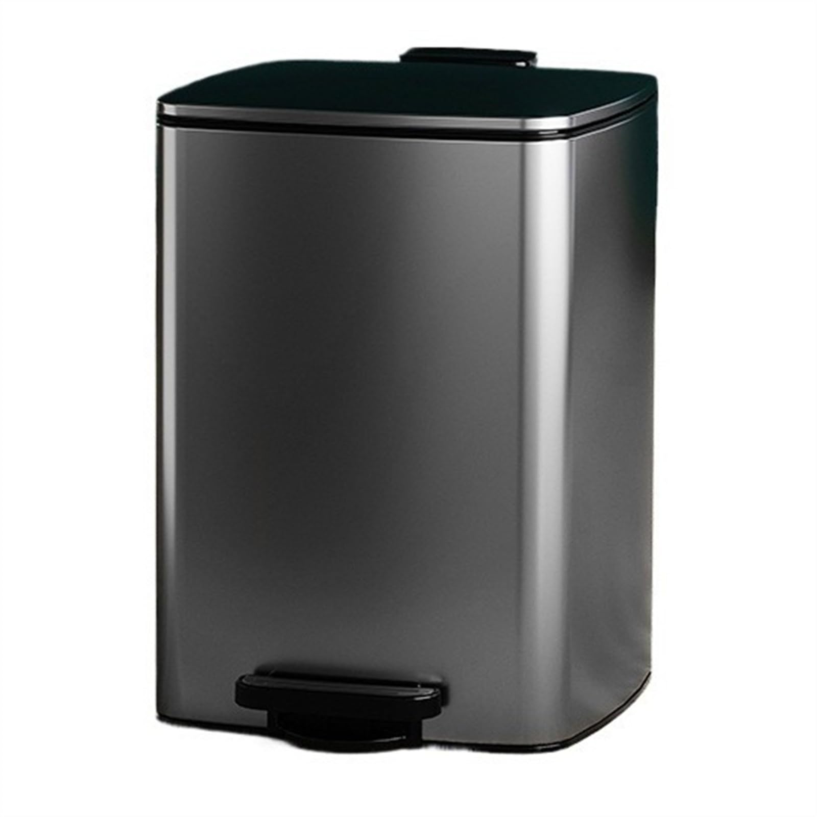 Müll- und Papierkorb Freihändiger quadratischer Mülleimer, verdickter Edelstahl-Treppenmülleimer mit Inneneimer und Soft-Close-Deckel for Küche, Bad, Wohnzimmer Küchenmülleimer(Schwarz,15L)