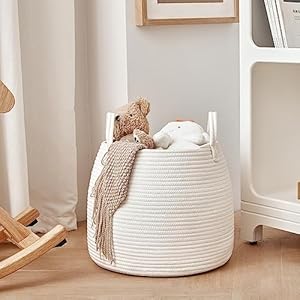 Nursery Laundry Basket | Kids Hamper for Blankets, Pillows,Toys (15"x 13")| Baby Toy Basket | Nursery Storage for Boho Room Decor | Ideal Gift for Baby Showers| White Nursery Laundry Basket Kids Hamper for Blankets PillowsToys 15x 13 Baby Toy Basket Nursery Storage for Boho Room Decor Ideal Gift for Baby Showers White